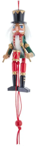 O18 5" Pull Puppet Nutcracker Ornament--Green