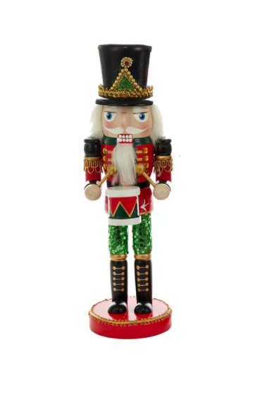 #22 10" Sequin Nutcracker--Green with Drum