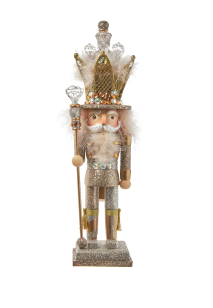 #54 16" Platinum & Gold Glittered King Nutcracker