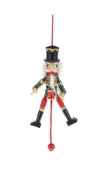 O18 5" Pull Puppet Nutcracker Ornament--Green